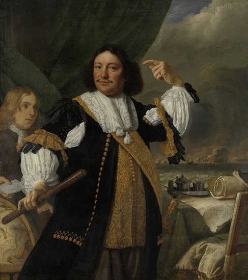 Portrait of Aert van Nes (1626-1693), Vice Admiral, Bartholomeus van der Helst, Ludolf Bakhuysen, 1668
