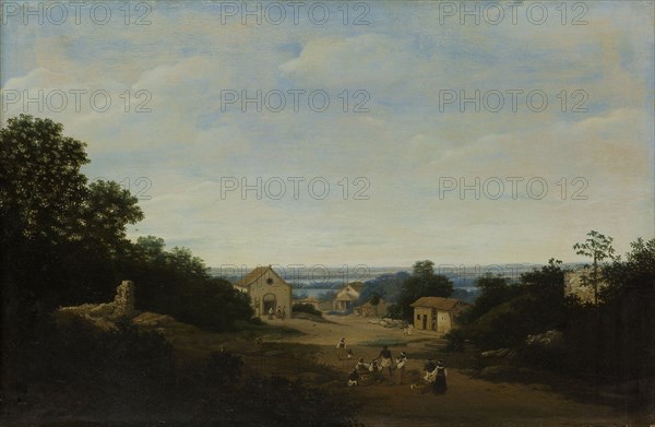 Brazilian landscape with the village of IgaraÃ§Ãº. To the left the church of Sts Cosmas and Damian, Frans Jansz Post, 1659