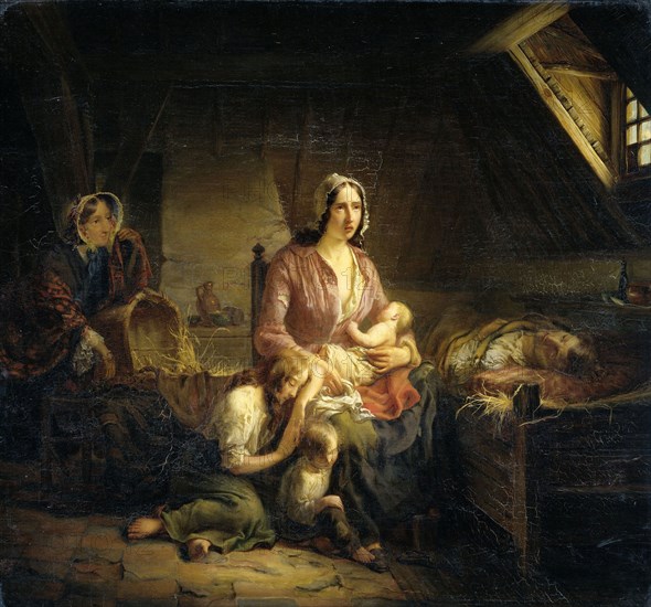 A Rich Lady Visits a Poor Family, Gerardus Terlaak, 1853