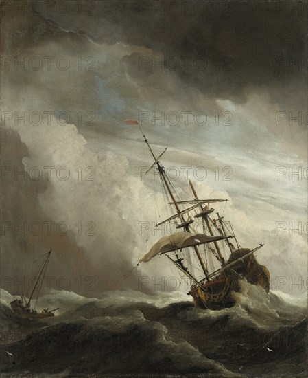A Ship on the High Seas Caught by a Squall, Known as â€òThe Gustâ€ô, Willem van de Velde (II), c. 1680
