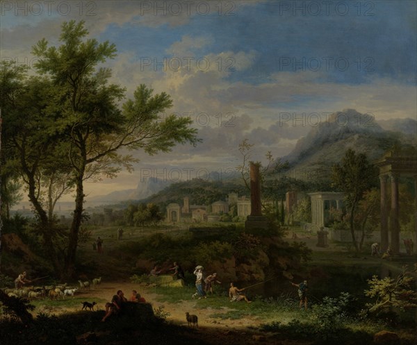 Arcadian Landscape with Fishermen, Jan van Huysum, c. 1700 - c. 1749