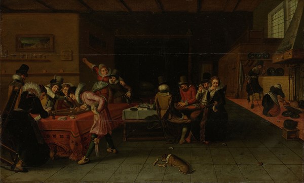 Interior of a Tavern or Brothel with People Drinking and Playing Trictrac, Anonymous, c. 1620 - c. 1625