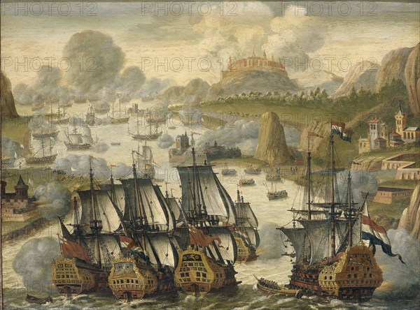 Naval Battle of  Vigo Bay, Battle of Rande, 23 October 1702. Episode from the War of the Spanish Succession, Anonymous, c. 1705