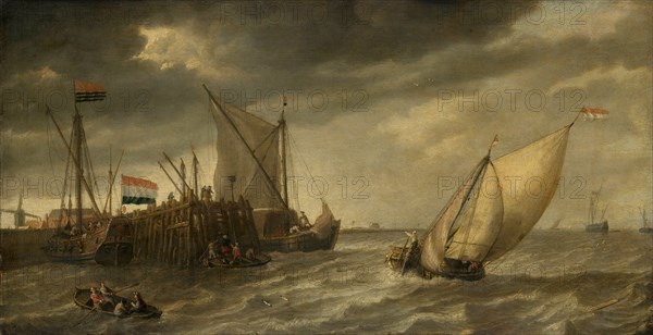 Ships near a Pier, Bonaventura Peeters (I), 1635 - 1652