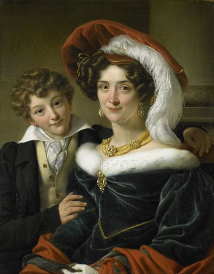 Portrait of Rudolphina Wilhelmina Elizabeth de Sturler, second Wife of Count Johannes van den Bosch with their Son Richard Leeuwenhart, Cornelis Kruseman, 1829