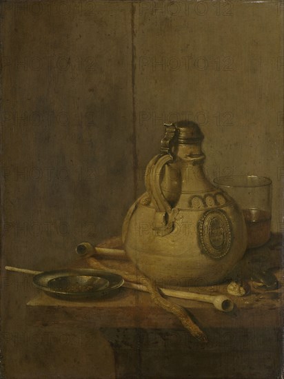 Still Life with Stoneware Jug and Pipes, Jan Jansz. Treck, 1647