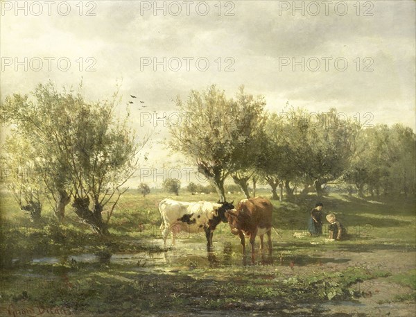 Cows in a Puddle, Gerard Bilders, 1860 - 1865