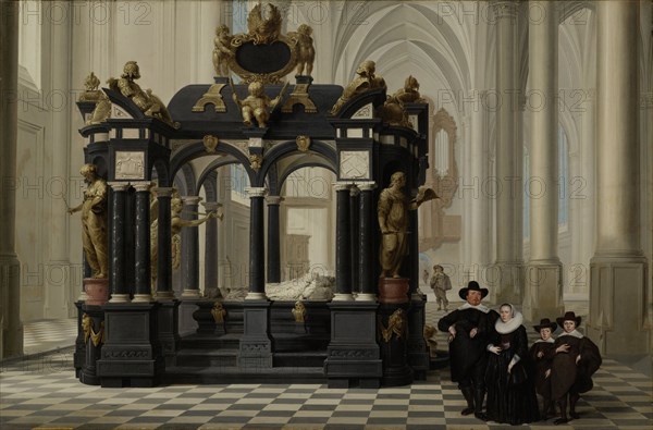 A Family beside the Tomb of Prince William i in the Nieuwe Kerk, Delft, Dirck van Delen, 1645