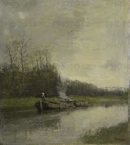 barge-canal, boat-canal, Anton Mauve, c. 1860 - c. 1888