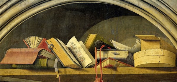 Still Life with Books in a Niche, Barthélémy d' Eyck, 1442 - 1445