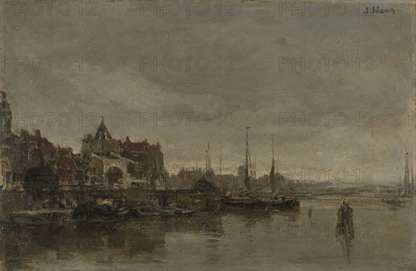 The Schreierstoren with the bridge over the Gelderse kade Amsterdam, The Netherlands, Jacob Maris, 1872 - 1876