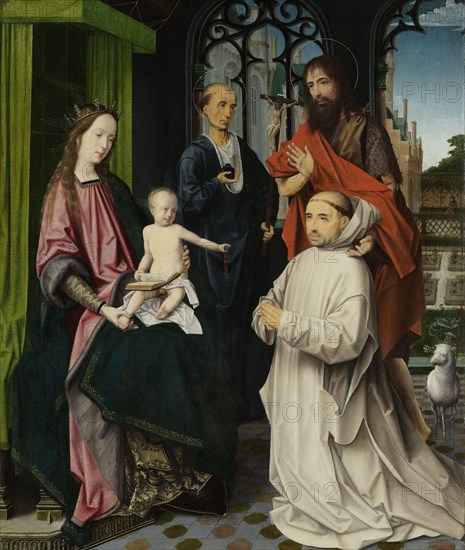 Virgin and Child Enthroned, with Saints Jerome and John the Baptist and a Carthusian Monk, attributed to Jan Provoost, c. 1510