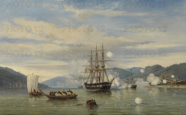 HNLMS Steam Warship Medusa Forcing Passage through the Shimonoseki Strait, jonkheer Jacob Eduard van Heemskerck van Beest, 1864
