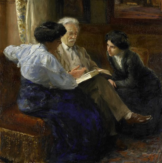 Alphons Marie Antoine Joseph Grandmont (1837-1909). Second husband of the painter, giving lessons to two Italian girls, Bramine Hubrecht, 1900 - 1909