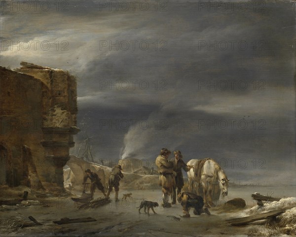 Winter Landscape near a Town, Nicolaes Pietersz. Berchem, 1647