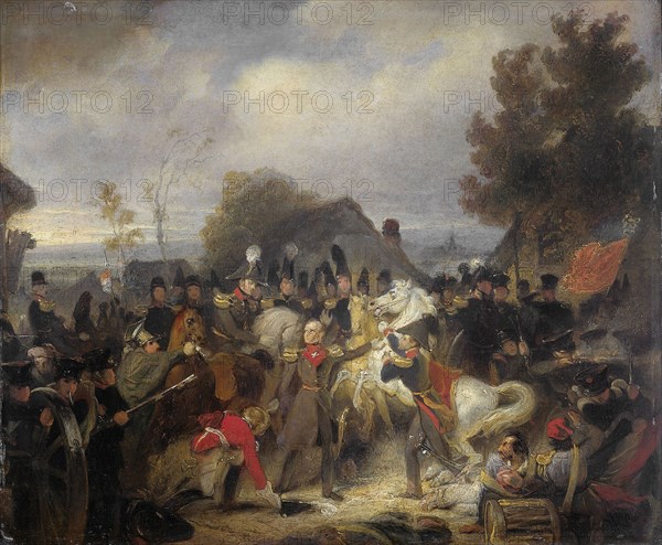 Replacement of the injured Horse of the Prince of Orange, later King William II, during the Battle at Boutersem, 12 August 1831, Cornelis Kruseman, 1837 - 1839