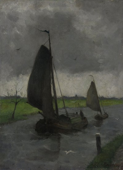 Watercourse with Sail Barges, Eduard Karsen, 1885 - 1912