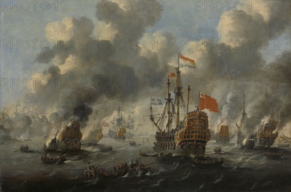 Burning of the English Fleet at Chatham, 20 June 1667 (Raid on the Medway UK), Peter van de Velde, 1667 - 1700