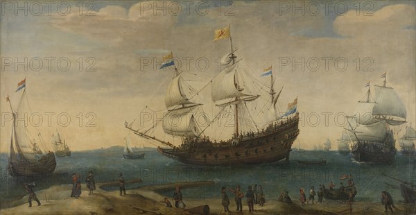 A number of East Indiamen off the Coast (The Mauritius and other East Indiamen Sailing out of the Marsdiep), Hendrik Cornelisz. Vroom, c. 1600 - c. 1630
