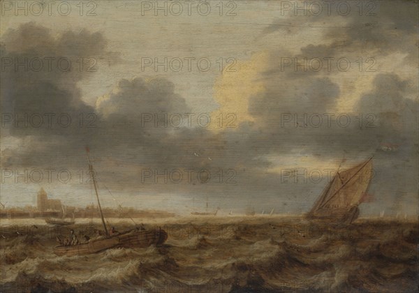 Fishing boats in choppy waters, Jan Porcellis, c. 1630