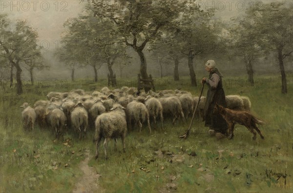 Shepherdess with a Flock of Sheep, Anton Mauve, c. 1870 - c. 1888