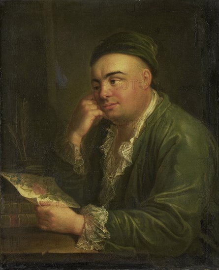 A Man with a Drawing of Flowers, so-called Portrait of Jacob Feitama Jr, Merchant in Amsterdam The Netherlands, Anonymous, c. 1730