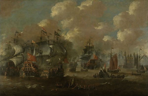 Naval Battle in the Sound near Elsinore (HelsingnÃ¸r) between the Dutch and Swedish Fleets, 8 November 1658, Peter van de Velde, 1670 - 1679