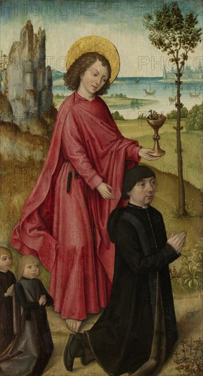 A Donor and his two Sons with Saint John the Evangelist, inner left wing of a triptych, workshop of The (Bruges) Master of the Legend of Saint Ursula, c. 1480 - c. 1485