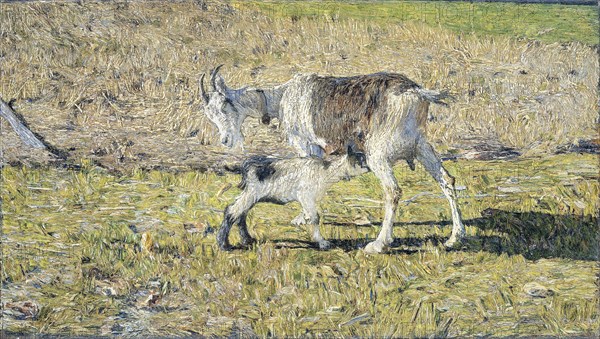 A Goat with her Kid, Giovanni Segantini, Italian painter, 1890