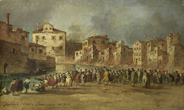 Fire in the San Marcuola Oil Depot, Venice, 28 November 1789, Italy, copy after Francesco Guardi, 1789 - 1820