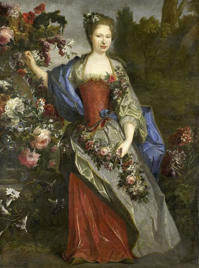 Portrait of a Woman, according to tradition Marie Louise Elisabeth d'Orléans, Duchess of Berry, as Flora, school of Nicolas de LargilliÃ¨re, 1690 - 1740