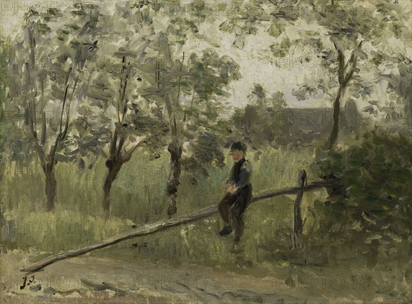 Farm boy on a barrier, Jozef IsraÃ«ls, 1900 - 1911