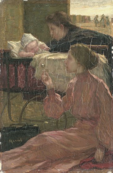 Near the pram stroller on the beach, Marinus van der Maarel, 1880 - 1919