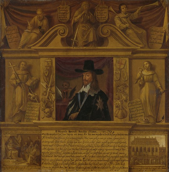 Portrait of Charles I, King of England, in a Frame with Allegorical Figures and Historical Representations, Anonymous, c. 1650