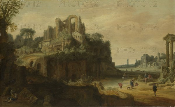 Roman Landscape with the Palatine to the left and part of the Roman Forum on the right, Pieter Anthonisz Groenewegen, 1630 - 1657