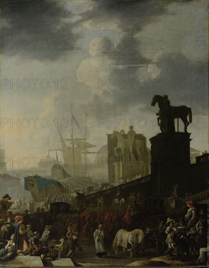 Entrance to the Capitol with the White Horse of the newly elected Pope, Johannes Lingelbach, 1650 - 1674