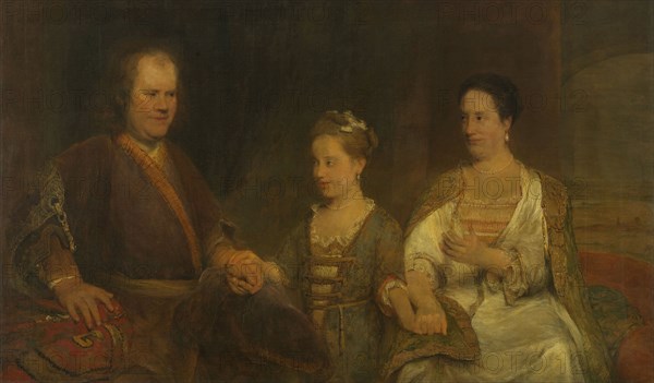 Family Portrait of Hermanus Boerhaave, Professor of Medicine at the University of Leiden, and his Wife Maria Drolenvaux and little Daughter Johanna Maria, Aert de Gelder, 1720 - 1725
