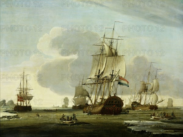 The Groenlandvaarder Zaandam of the Shipping Company Claes Taan and Son, Zaandam, on a Whale Hunt , Jochem de Vries, 1772