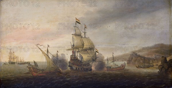 Naval Battle between Dutch Warships and Spanish Galleons, Cornelis Bol, c. 1633 - c. 1650