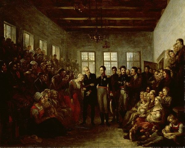 Prince of Orange Visits the Victims of the Inundation in the Aalmoezeniersweeshuis Orphanage in Amsterdam, February 14, 1825, The Netherlands, Mattheus Ignatius van Bree, 1825