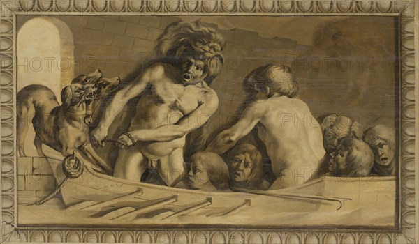 Hercules Gets Cerberus from the Underworld, Charon, the Ferryman of the Styx, Jacob van Campen, 1645 - 1650