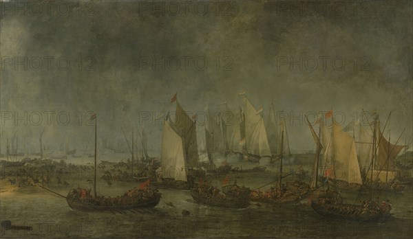 Battle on the Slaak between the Dutch and Spanish Fleets in the Night of 12-13 September 1631, Simon de Vlieger, 1633
