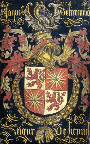 Coat of arms of Jacob Luxembourg, after 1441-1488, Mr. Fiennes, in his capacity as a Knight of the Order of the Golden Fleece, attributed to Pierre Coustain, c. 1481