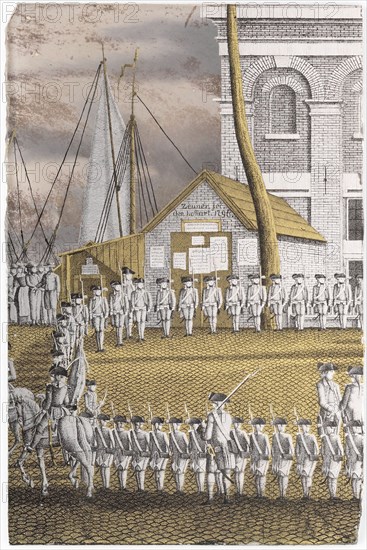 Cadets Lined up in front of the Het Zeerecht Building in Amsterdam, The Netherlands, Jonas Zeuner, 1796
