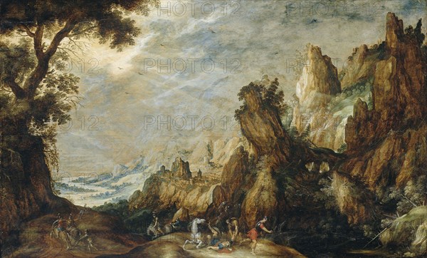 Landscape with Conversion of Saint Paul, Kerstiaen de Keuninck, 1600 - 1625