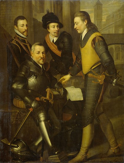 Group Portrait of the four Brothers of William I, Prince of Orange: the Counts of Nassau Jan, Hendrik, Adolf, and Louis, workshop of Wybrand de Geest, c. 1630