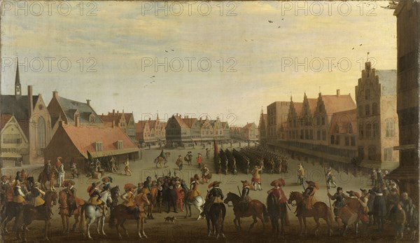 Disbanding of the Waardgelders by Prince Maurice on the Neude at Utrecht, 31 July 1618, Joost Cornelisz. Droochsloot, 1625