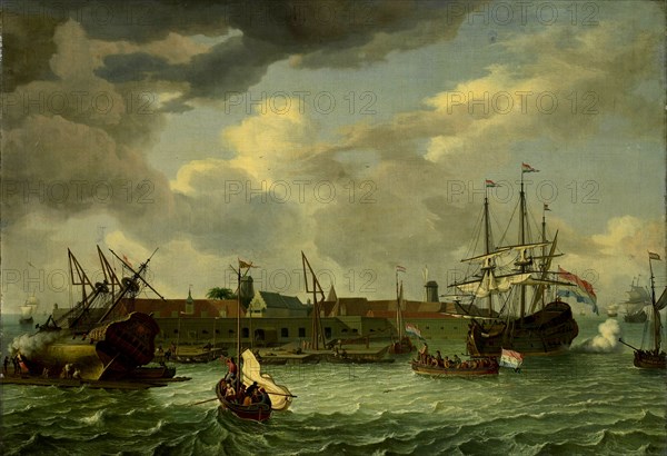 The Island of Onrust near Batavia Jakarta Indonesia, manner of Abraham Storck, 1699