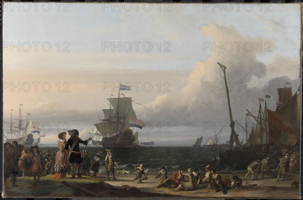 Dutch Ships at anchorage at Texel, in the middle the Golden Lion, the Flagship of Cornelis Tromp, The Netherlands , Ludolf Bakhuysen, 1671