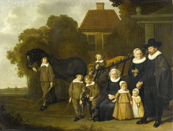 Group Portrait of the Meebeeck Cruywagen Family at the Gate of their Country Home on the Uitweg near Amsterdam, attributed to Jacob van Loo, 1640 - 1645